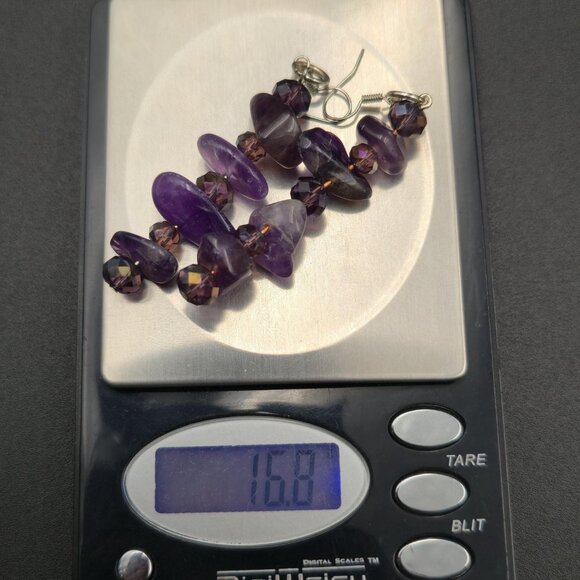 Silver Plated Over Copper Amethyst And Crystal Dangle Earrings B800 - Picture 6 of 6